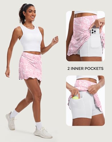Image of M MOTEEPI 14 inch Scalloped Hem Skorts for Women with Pockets High Waisted Tennis Golf Athletic Skirt with Shorts 2026