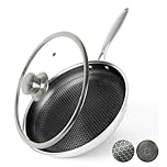 BIRFYDO 24cm Honeycomb Frying Pans Nonstick, Non Stick Stainless Steel Skillets Frying Pan with Lid, Dishwasher and Oven Safe, Stay-Cool Handle, Compatible for All Cooktops, PFOA Free Cookware
