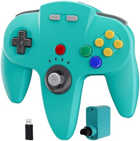KIWITATA Wireless N64 Controller for Switch Online Games, 2.4GHZ N64 Wireless Remote Joystick Controller Compatible with N64 Console, Switch 1/2,Windows PC & MAC Turquoise