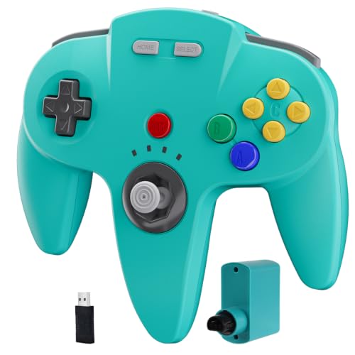 Image of KIWITATA N64 Wireless Controller for Switch Online Games, 2.4GHZ Wireless N64 Remote Joystick Controller Compatible with Original N64 Console, Switch /Switch 2,Windows PC XP 7 8 11 & MAC Turquoise