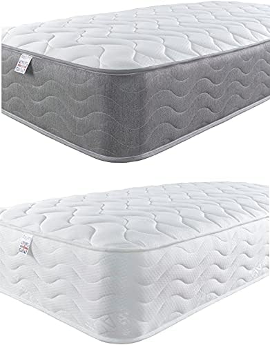 Aspire Beds Double Comfort Layers & AC Aspire-Cool Touch Diamond Tile Sleep Surface Foam Free Bonnell Sprung Value Mattress, White Border, 3ft Single (3ft x 6ft3)