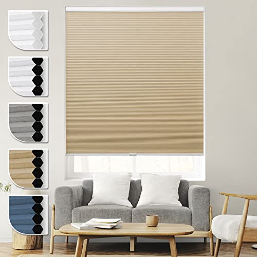 Blackout Blinds Cordless Shades Cellular Shades Honeycomb Window Blinds For Home And Office,Beige-White, 34X64 #TOP7