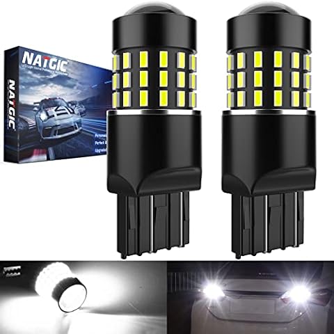 NATGIC 7443 7444NA 7440 7440NA LED Bulbs Extremely Bright 3014SMD 54-EX Chipsets with Lens Projector for Backup-light, Tail Light, Brake Light, Reverse Lights,Xenon White 12-24V(2-Pack) Cover