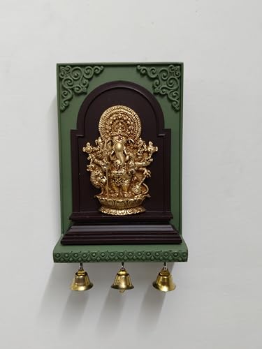 Image of PUJA CELEBRATIONS Sri Shubha Drishti Ganapathy With Bell, Wall Hanging, Housewarming Gift (2 x 4.5 x 7 inches)- Green