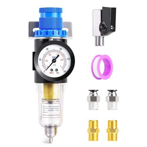 TAILONZ PNEUMATIC 1/4 Inch NPT AFR2000 Air Filter Pressure Regulator Kit（0 to 145 Psi）5 Micron Brass Element Air Tool Compressor Filter with Gauge