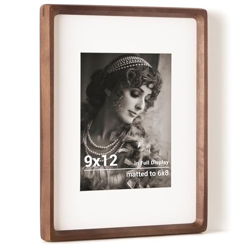 Fun Memories 9x12 木製フォトフレーム 6x8マット付き 卓上/壁掛け 手作り丸角