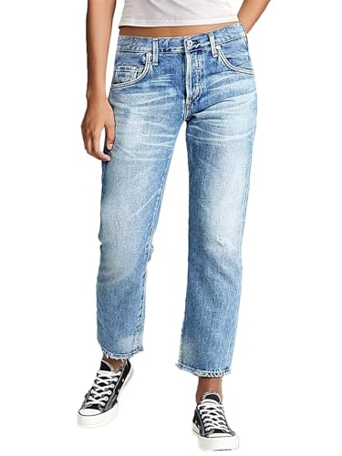 Flamingals Straight Leg Jeans for Women Cropped Mid Rise Stretchy Baggy Jean Wash Raw Hem Trendy Ankle Pants
