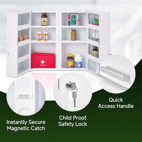 Mount Brook Large Locking Medicine Cabinet Wall Mounted - Metal Medical Cabinet with 11 Shelves - Medicine Cabinet with Lock and Keys for Safe Medication Storage - Thumbnail 4