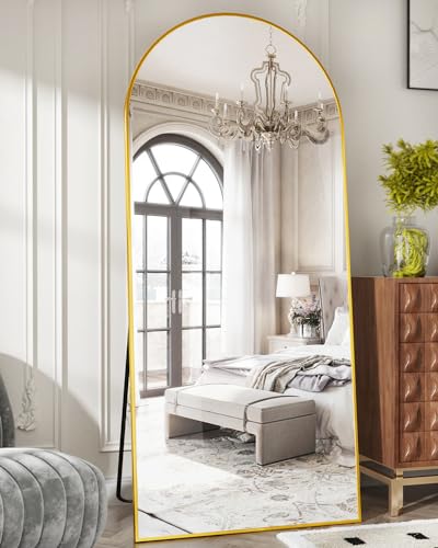 Suidia, 64x21 inches Full Length Home Mirror, Freestanding Floor Mirror, Semi-Circle, Gold, Floor Mount, Modern, Aluminum, Living Room, Bedroom, Cloakroom