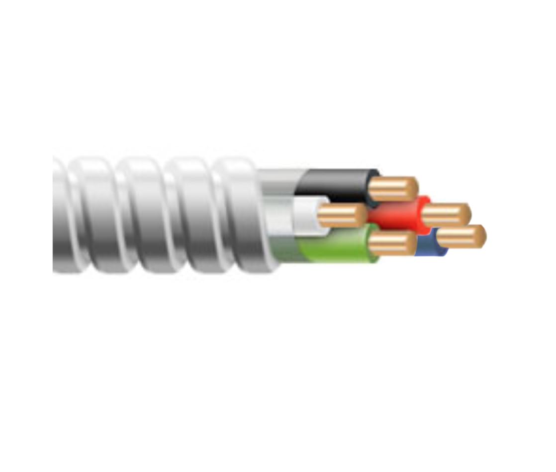 12/4 Metal Clad (MC) Cable with Ground, Aluminium Armor and Solid Copper Conductors (25Ft Cut), 284279-S