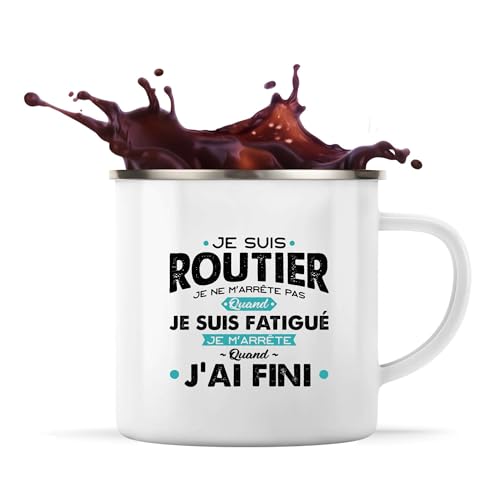 Otshirt Tasse Métal Je Suis Routier | 360 ml Mug Émaillé Métallique | Idée Cadeau Chauffeur Routier Camion Humour Transport Route Convoi Drôle Original