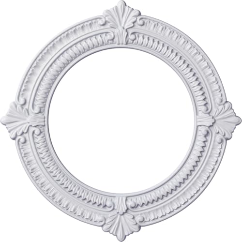 Image of Ekena Millwork CM13BN Benson Ceiling Medallion, 13 1 /8 inchOD x 8 inchID x 5 /8 inchP (Fits Canopies up to 8 inch), Factory Primed