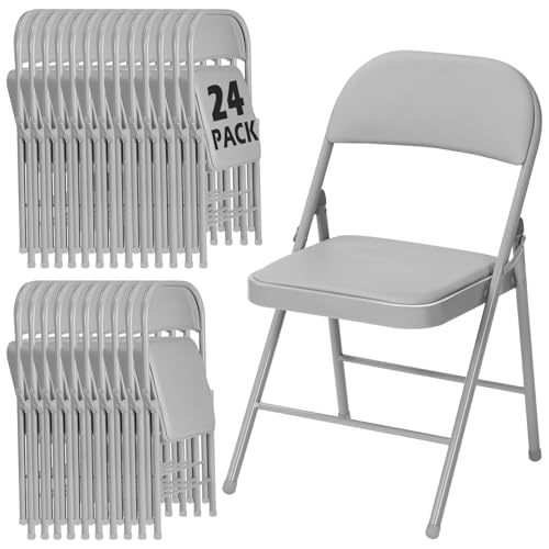 Image of 24 Pack Gray Folding Chairs with Padded Cushion and Metal Frame