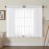Gwine White Sheer Kitchen Curtains 36 Inch Length, Light Filtering Voile Soft Airy Small Cafe Curtains, Short Window Curtain for Bathroom Basement, 42x36 inch, 2PCS