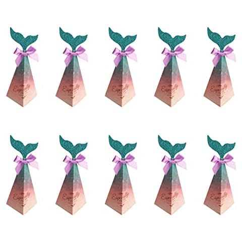 10 Pcs Mermaid Party Favour Boxes Mermaid Tail Triangle Paper Candy Boxes Mermaid Style Chocolate Gift Box for Party Supplies Cover