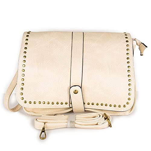 Borsa donna beige con tracolla borchie da donna