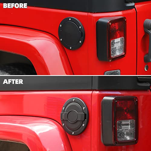 SQQP for JK Fuel Door Gas Tank Cap Cover, Aluminum Fuel Door Exterior Accessories Compatible with 2007-2018 Jeep Wrangler JK JKU(Black)