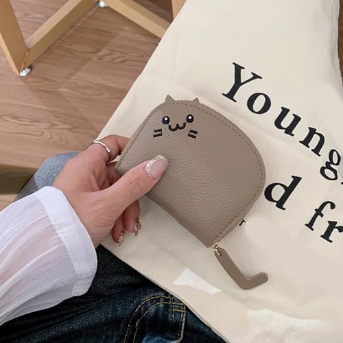 Compact Card Holder Cartoon Coin Purse with Multiple Card Slots Trendy Card Organized for Women and Students, Khaki, as the pic show3