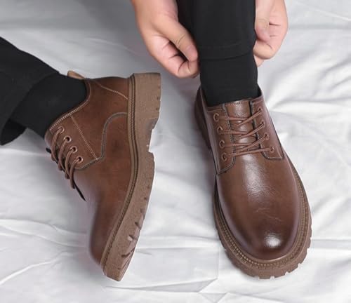Men's Leather Oxfords Lace Up Platform Vintage Casual Round Toe Non-Slip Soft Business Formal Dress Shoes3