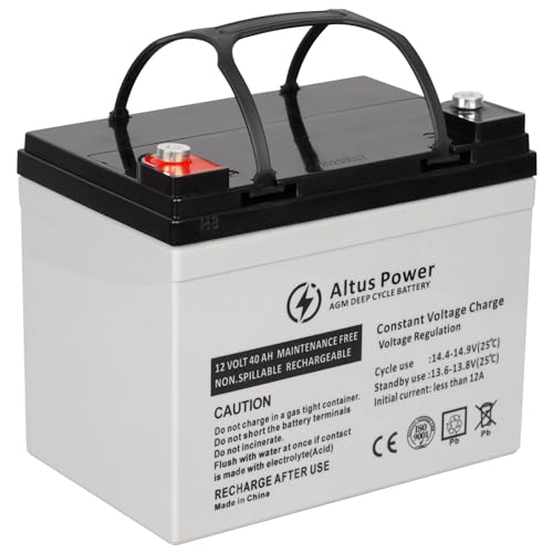 Altus 12V 40Ah AGM Deep Cycle Battery, SLA Rechargeable Power for Mobility Scooter, Electric Wheelchair, Solar & Kayak, Maintenance Free