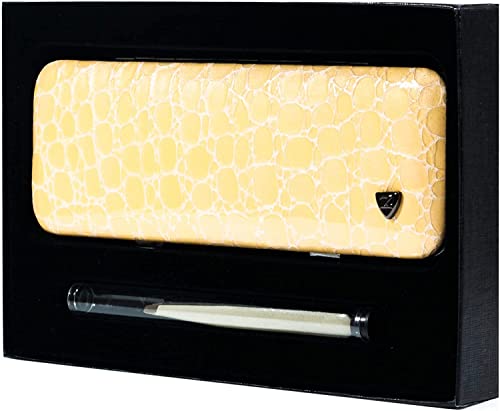 Zinger Patent Leather Manicure Set of 7 Stainless Steel Tools - Long Yellow/Raindrop Pattern - Thumbnail 2