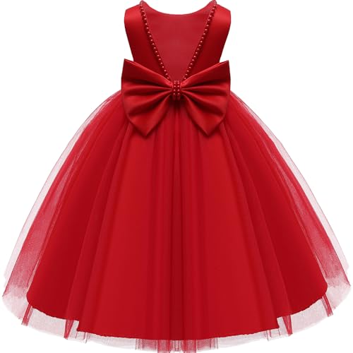 Toddler Girl Birthday Dress Red Party Wedding Flower Christmas Earster Sleeveless Floor Length Tutu Tulle Dance Gown 6 Years Old