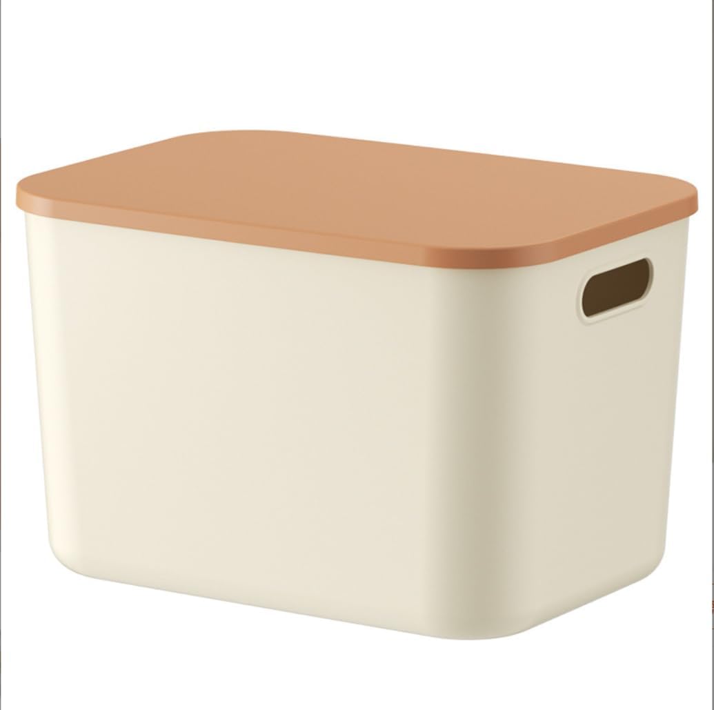 MOYEE Cream Color Large Lidded Storage Box, Multi-Purpose Home Organizer for Desktop Clutter, Wardrobe Clothing, and Toy Storage (Extra large)