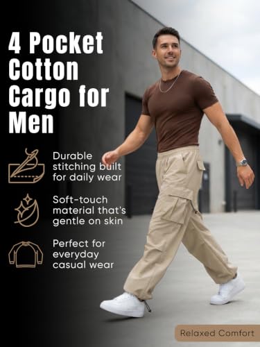Image of GRECIILOOKS Men's Cargo Pants | 4 Pocket Cotton Cargo Joggers for Men | Loose Fit Stylish Pant with Pockets | Casual Baggy Trousers & Streetwear Lower