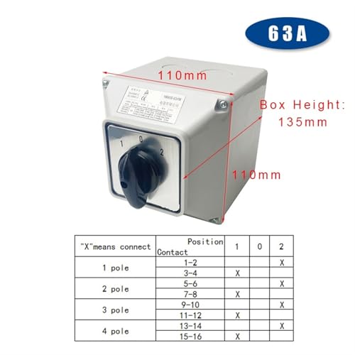 Interrupteur à cames inverseur YMW26 LW26-63/4M triphasé 63A 4 pôles pour coffret