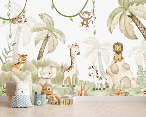 AFZEVEB-Safari Wallpaper Watercolor Animal Nursery Wall murals for Kids Room 136