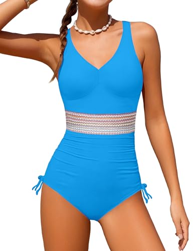Image of Girls Swimsuit Criss Cross One Piece Swimsuits Wrap Tie Back Sheer Mesh Bathing Suit with Gold Metal Swimwear 9-16Y