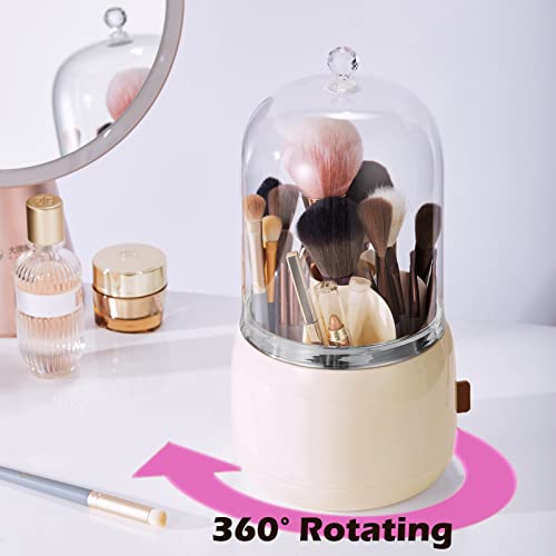 Deeif Makeup Brush Holder Organizer With Clear Lid 360 Rotating Dustproof Makeup Brushes Organizer For Vanity (Butter Yellow) #TOP1