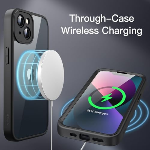 JETech Case for iPhone 13 6.1-Inch with Built-in Tempered Glass Screen Protector, 360 Degree Full Body Heavy Duty Protection, Shockproof Rugged Phone Cover Clear Back (Black)