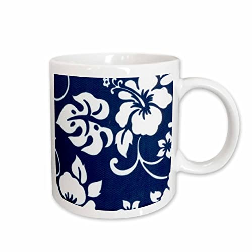 3dRose Hawaiian Tribal Print, Blue and White 15oz Mug