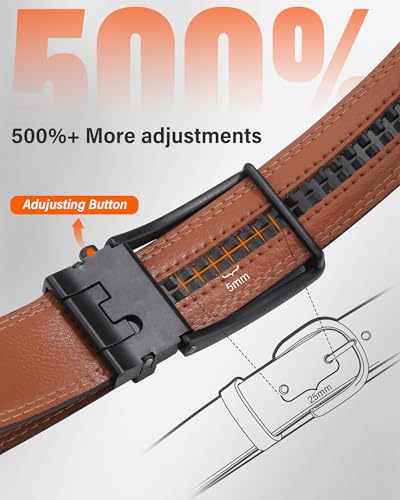 AWAYTR Men Ratchet Genuine Leather Belt - Adjustable Casual Dress Belt for Jeans with Slide Buckle2