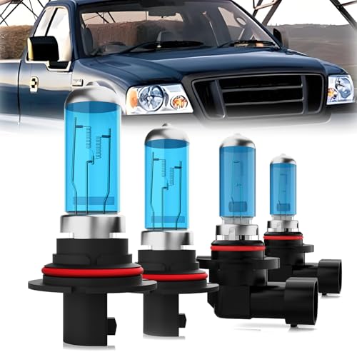 Image of Headlight Bulbs Compatible With Ford F250 Super Duty 1999-2004, 9007 High Low Beam + 9145 Fog Lights Halogen Light Bulb Combo, Super Bright 6000K White, Plug and Play, Pack of 4
