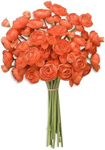 Floroom Ranunculus Artificial Flowers 18 Pcs Burnt Orange Faux Silk Mini Ranunculus Bulk Fake Wedding Filler Flowers for DIY 