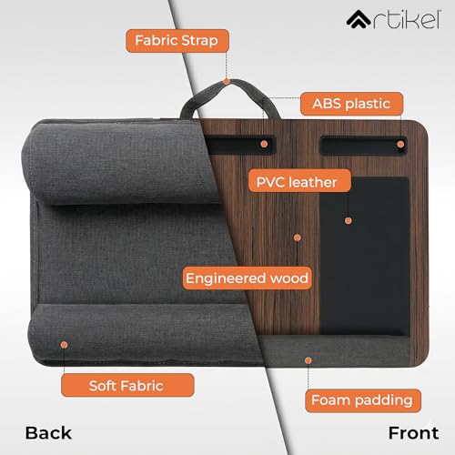 Image of Artikel Lap Desk Pillow for Laptop - Fits Up to 17 inch Laptop Portable Bed Desk Tray Built-in Mouse pad& Wrist Support-Wooden Lapdesk for Work from Home & Study with Cushion (Brown)