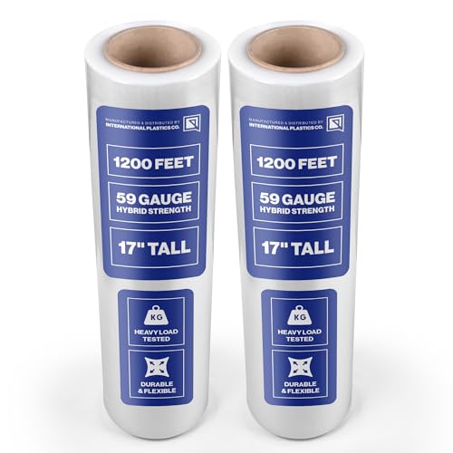Image of International Plastics Co. 17 inch Plastic Stretch Film Wrap 2 Pack 1200ft 500% Stretch Clear Cling Durable Adhering Packing Moving Packaging Heavy Duty Shrink