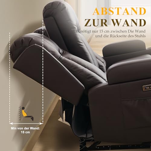 LIFTSHA Zweisitzer Relaxsessel mit Liegefunktion, Fernsehsessel Elektrisch Verstellbar mit Heizung & Vibrierende Massage, TV Sessel Heimkino Sitze mit Mittelkonsole, Kunstleder, Dunkelbraun – Bild 7