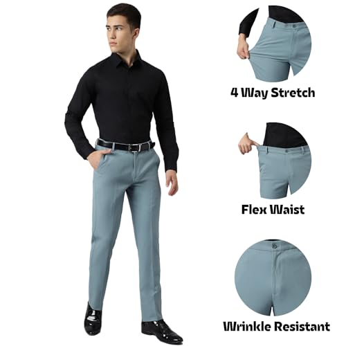 Image of SUBTRACT Slim-Fit Stretchable Lycra Formal Pants for Men with Flexible Waistband | Stylish Men's Wear Trousers for Office or Party |Dress Trouser Pant