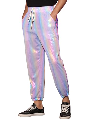 Lars Amadeus Metallic Pants for Men's Sparkle Rainbow Sweatpants Disco Holographic Pants