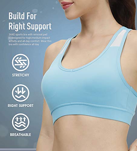 Women\'s Racerback Sports Bras Activewear Bra with Removable Pads Workout Gym Medium Impact Bra,Swimsuit Top 3 Pack Black Grey Blue Size Large - Thumbnail 2