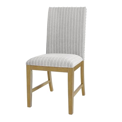 Image of HomePop Upholstered Wood Apron Dining Chair - Light Gray Stripe (Set of 2)