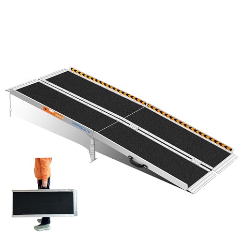 Portable Wheelchair Ramp 6FT, Handicap Ramp with Stabilizing Legs & Non-Slip Surface, 800LBS Capacity, Aluminum Folding Wheelchair Ramps for Home Steps, Entry, Walkers, Doorways, Threshold Ramp