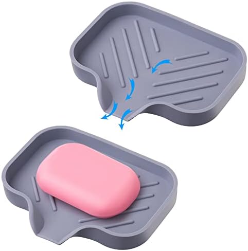 Premium Grey silicone soap dish - Soap holder shower - Innovative Design Prevents Water Accumulation - Ideal soap bar holder for Bathroom - Soap dish for kitchen