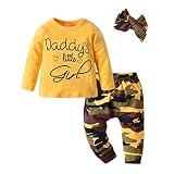 Fupality Baby Mädchen Kleidung Sets Langarm T-Shirt Top Camouflage Hose Outfits mit Schleife Stirnband 3-teiliges Set Gelb (0-6 Monate), 558