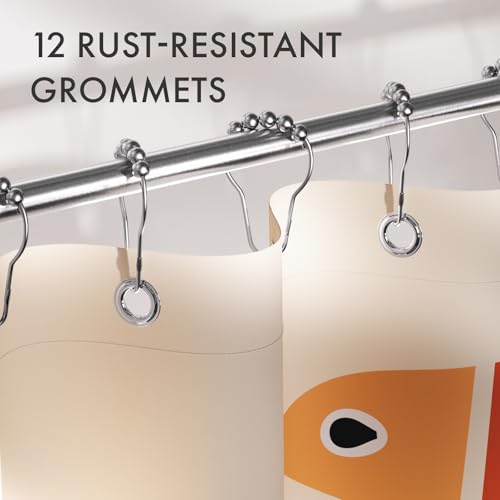 Image of AmazerBath Fish Shower Curtain, Geometric Shaped Fish Bathroom Shower Curtain with 12 Shower Curtain Hooks, Rustic Fabric Shower Curtain Set, 72x72 Inches