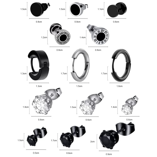 14 Pairs Stainless Steel Stud Earrings For Women Men Multipack Hypoallergenic Huggie Small Hoop Surgical Steel Earring Stud Set Dainty Black Silver Cubic Zirconia Cartilage Earring Hoop #TOP2
