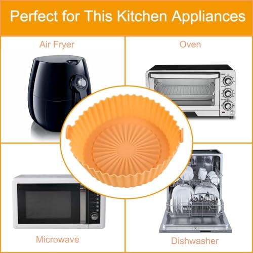 Image of Silicone Air Fryer Liners Set - Non-Stick, Heat-Resistant Baskets & Pots with Oil Brush & Spatula for Air Frying & Baking (Multicolor)